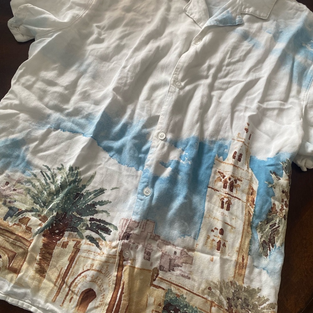 Forever 21 White Short-Sleeve Scenic Print Button-Down Shirt - Picture 3 of 5